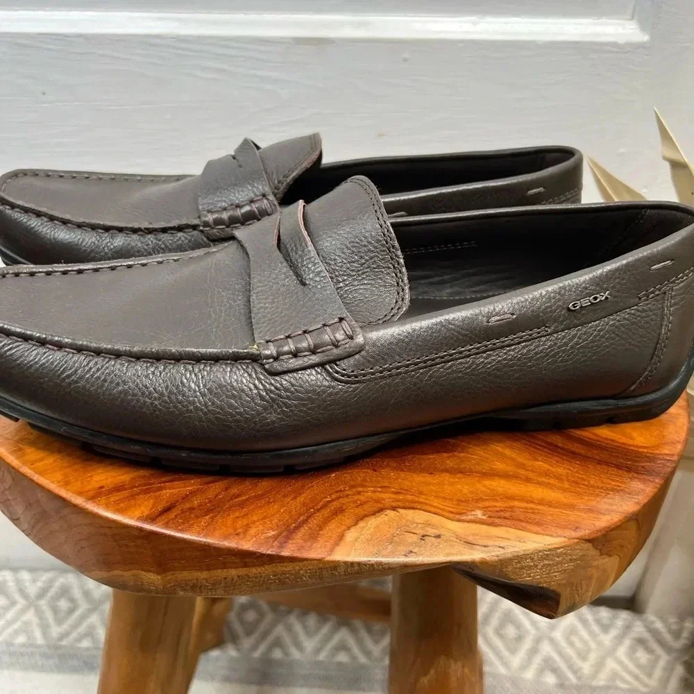 Geox U Spherica Men's Moner Moccasin Coffee Brown Leather Loafers Size 10